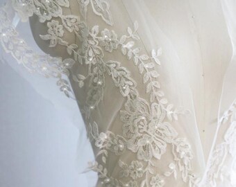 Off White Floral Lace Applique – Bridal Gown Embroidery Patches X0405 Tulle Gauze Bridal gown wedding lace bridal veil