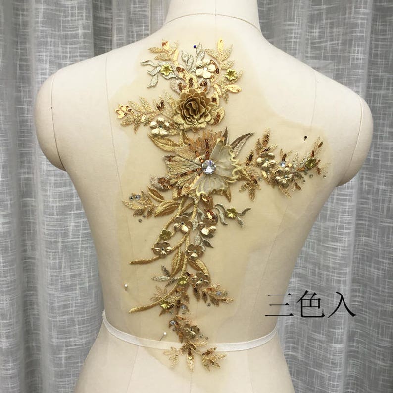 aqua floral applique gown