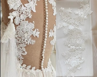 Luxury Ivory 3D Bridal Gown Lace Applique paillette sequins Embroidery Patches Trim Collar Wedding gown Bodice Bridal Veil Accessories H0657