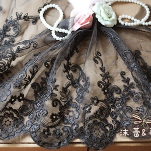 Sale High Quality Black Floral Lace Trim Embroidery Organza Lace Trim 15.74 Inch Wide 2 Yards M091