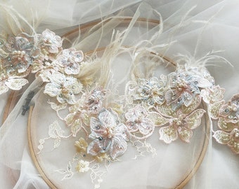 Blanc paillettes & perles anglais dentelle voile nuptiale de mariage tulle garniture par yard Blanc paillettes & perles anglais dentelle voile nuptiale de mariage tulle garniture par yard