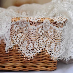 Black Lace Fabric  Crochet Fabric Eyelash Lace Scalloped Edges Fabric Tulle 57&quot;   1 Yard B041