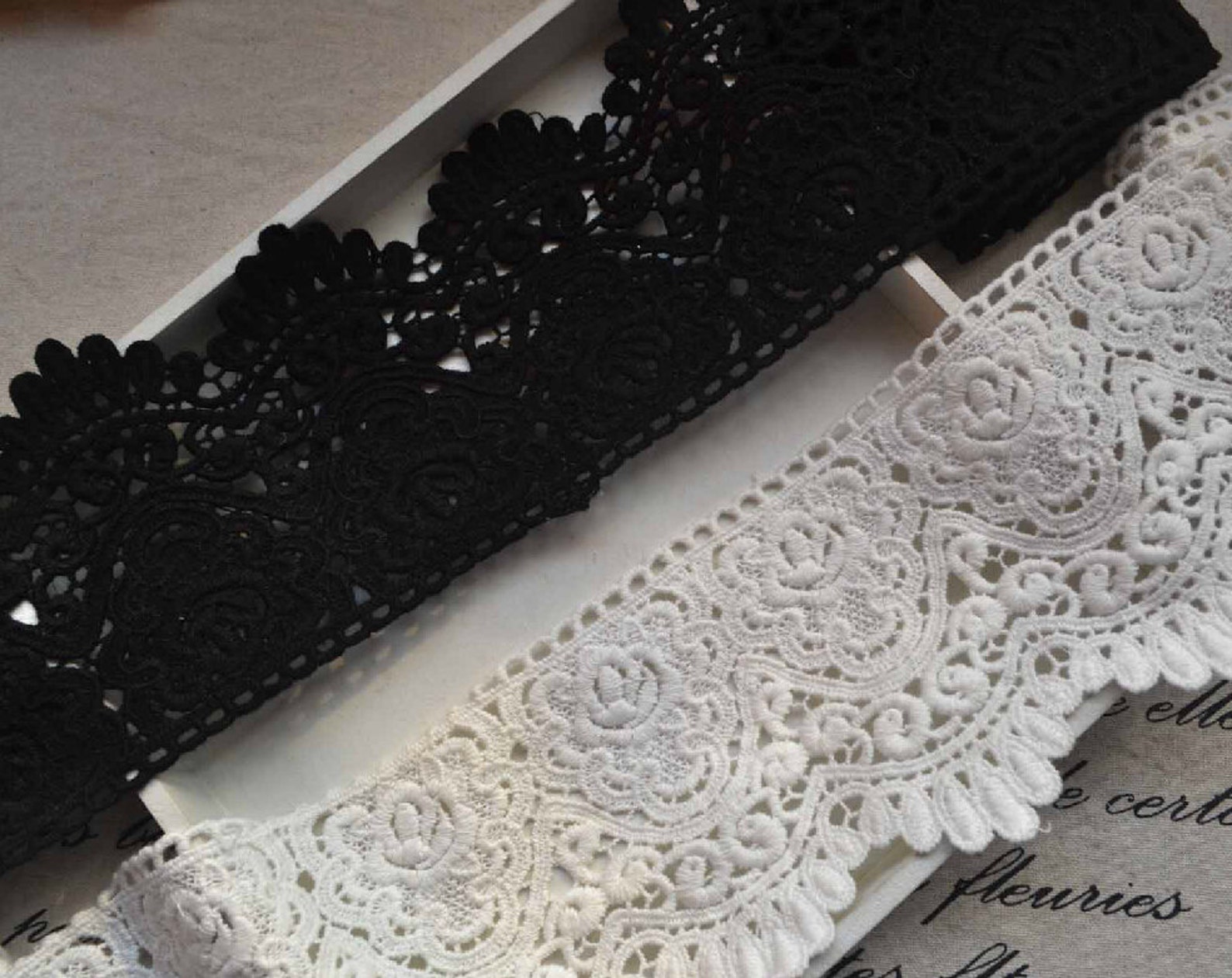 2 Colors Cotton Flower Lace Trim Embroidered Scallloped Etsy