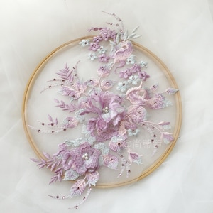 Applique in pizzo con perline e strass in 3D, con ricamo a forma di fiore, colletto, abito da sposa, corpetto, costumi da ballo, abito da balletto H0419