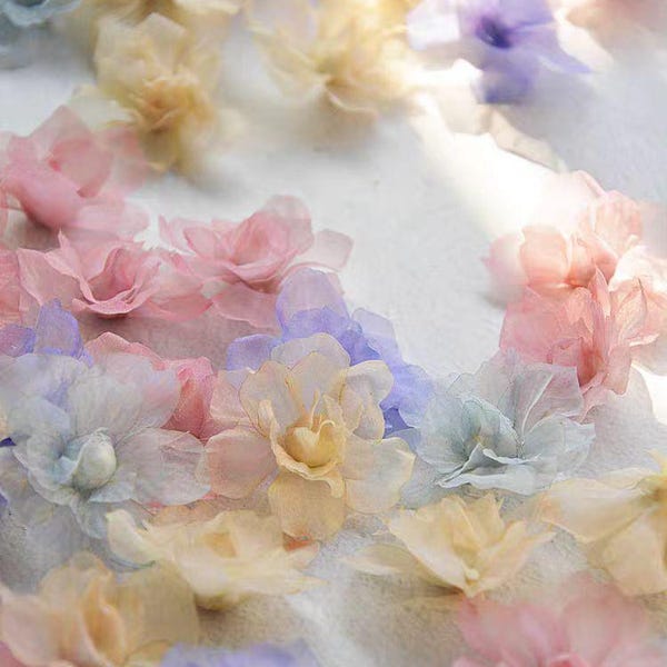 3D Organza Rose Flowers, Bridal Headwear Appliques (5 Pcs, 4cm) A32 Tulle Gauze Bridal gown wedding lace bridal veil