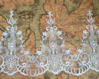 Ivory Floral Lace Trim Retro Embroidery Wedding Lace Trim 10.23" Wide 1 Yard S0220