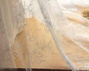 Ivory Chantilly Lace Fabric with Sequins Glitter, Bridal Wedding Gown Veil, 59" Wide H0686 Tulle Gauze Bridal gown wedding lace Bridal Veil