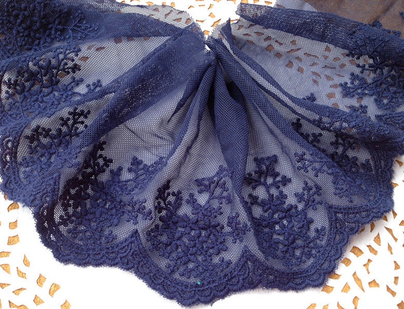 Navy Blue Snowflake Lace Trim Embroidery Tulle Lace Trim Etsy