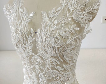 3D Beaded Ivory Exquisite Lace Applique blossom Embroidery Patches Collar Wedding gown Bodice dance show costumes ballet dress X0387