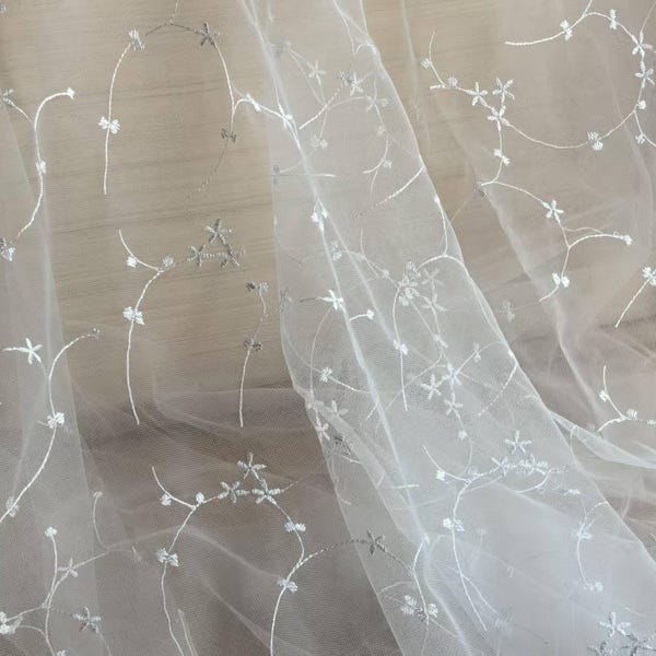 Elfenbein Blumen Stickerei Spitze Stoff, Brautschleier, 150 cm breit S0329 Tüll Brautkleid Brautschleier