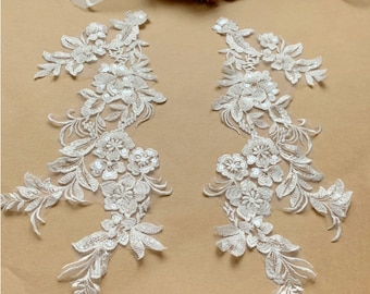 Luxury Ivory 3D Beaded Bridal Gown Lace Applique Embroidery Patches Trim Collar Wedding gown Bodice Bridal Veil Accessories H0658