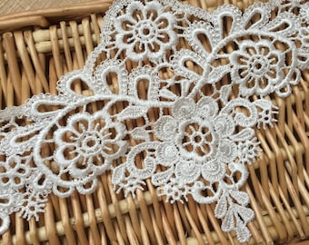 Ivory Floral Lace Trim Retro Embroidery Wedding Lace Trim 4.72" Wide 2 Yards S0213
