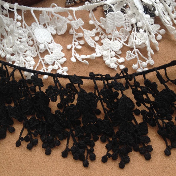 2 Colors Black & White Leaf Tassels Lace Rayon Trim Embroidery Hollow Out Lace Trim 5.11 Inch Wide 1 Yard MU016