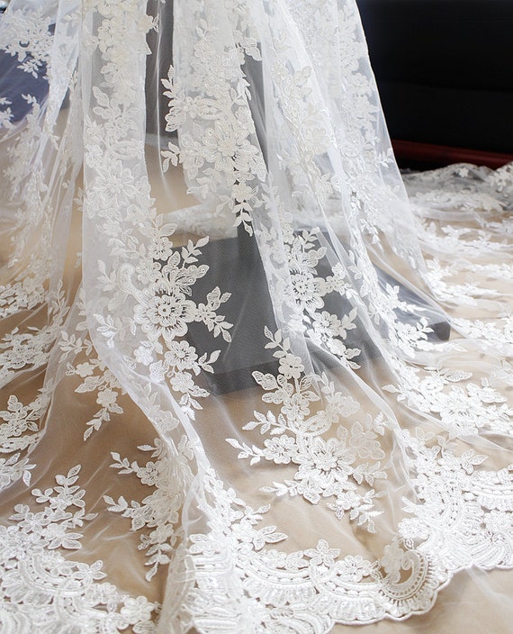Ivoire Floral Tulle dentelle mariage ivoire brodé dentelle par yard Ivoire Floral Tulle dentelle mariage ivoire brodé dentelle par yard
