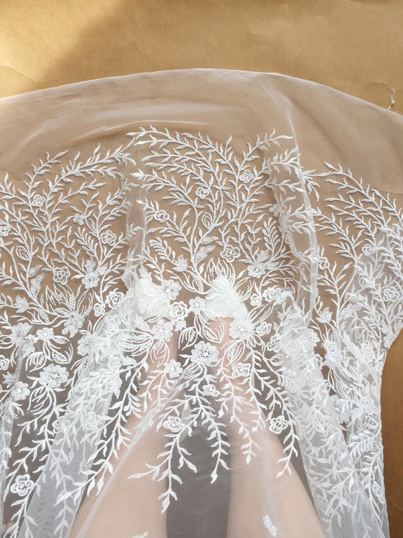 Beaded Ivory Lace Tulle Fabric Bridal Veil Lace Fabric Bridal Etsy