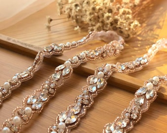 ?HP?Crystal Beaded Applique Headband- HAccessory Rhinestone Applique Bridal Accessories Crystal Trim  main image 2
