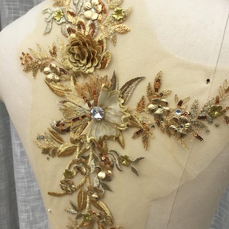aqua floral applique gown