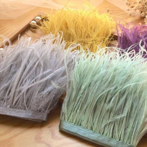 Ostrich Feather Trim with Ribbon, Millinery Sewing Craft, 1 Meter H0396 Tulle Gauze Bridal gown wedding lace bridal veil
