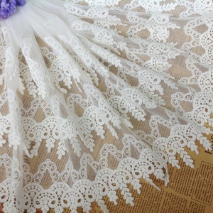 White Floral Lace Trim Cotton Embroidered Retro Tulle Lace Trim 13.38 Inches Wide 1 Yard X036