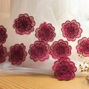 Burgundy White Beige 3D cherry blossom Floral Lace Applique Bridal Gown Embroidery Patches baby headband tutu skirt Accessory A404
