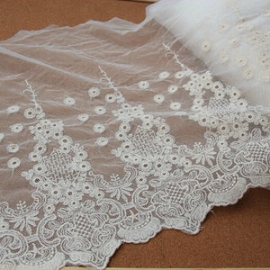 Venice Beige Lace Trim Embroidered Tulle Lace Trim 11.81 Inches Wide 1 Yard L0236