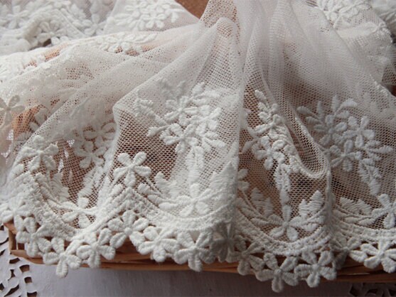 Ivory Flower Lace Trim Embroidery Tulle Lace Trim Accessory | Etsy