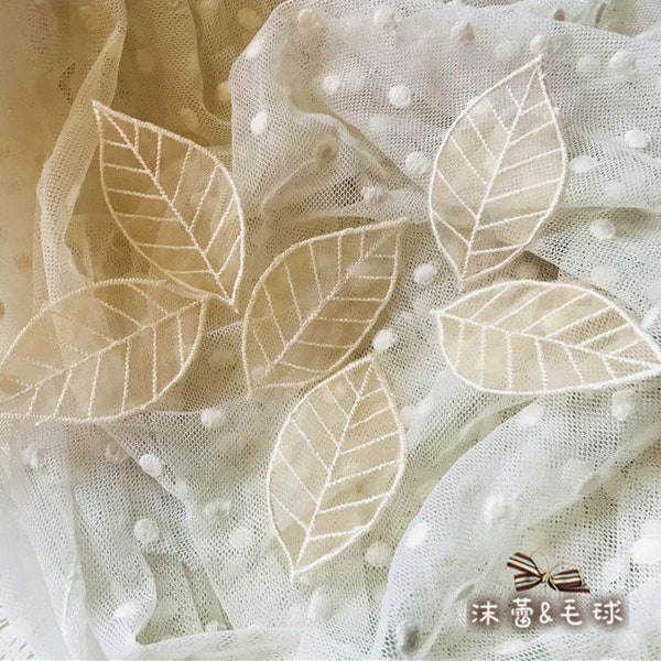 50 Pieces White/Beige Organza leaf Lace Applique Bridal Gown Embroidery Patches baby headband tutu skirt Accessories X0393
