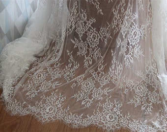 3 Meters Chantilly Eyelash Lace Fabric Embroidered Bilateral Curtain Fabric Scalloped Edge 59"  Wide Veils Wedding Gown Acessories L0481