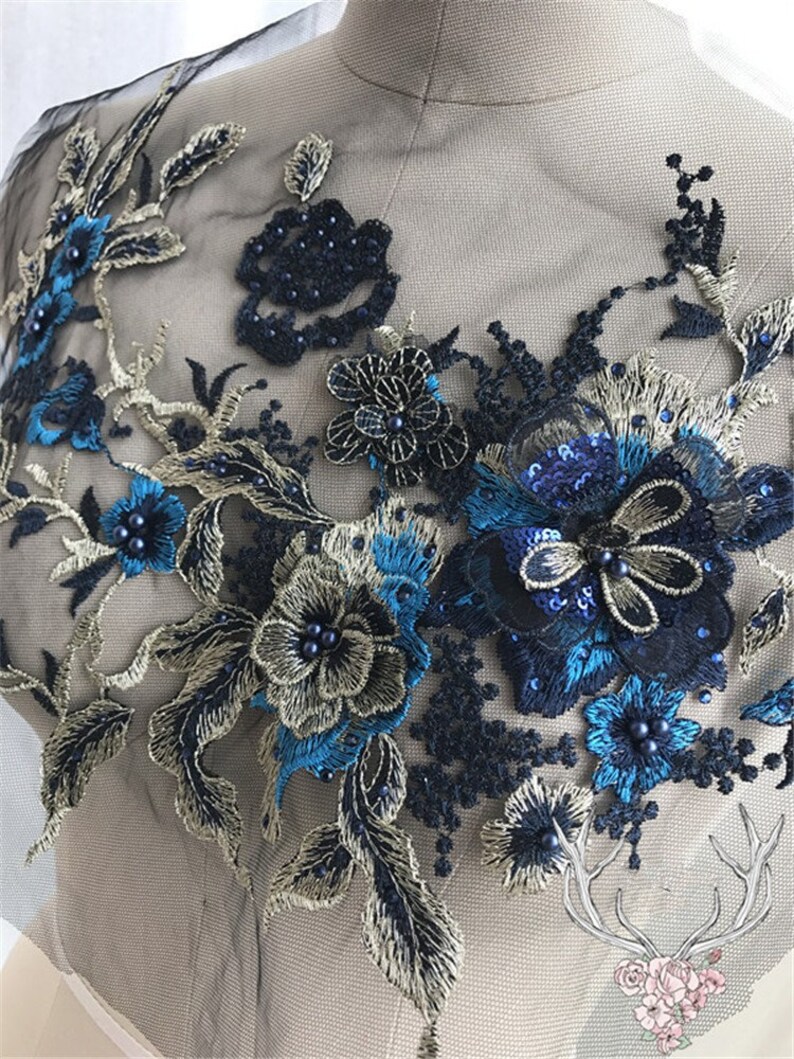 Navy Beaded Floral Handwork Gown