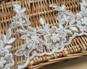 Ivory Floral Lace Trim Alencone Lace Embroidery Wedding Veil Lace Trim 4.52" Wide 1 Yard S0235