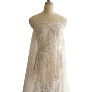 3D Beaded Ivory Floral Lace Tulle with Sequins Fabric Applique Lace Fabric Embroidered Wedding Gown Bridal Dress Bridal veil wedding X0361