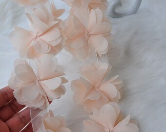 High Quality Light Pink Flowers Lace Trim DIY Accessory 1 Yard B07