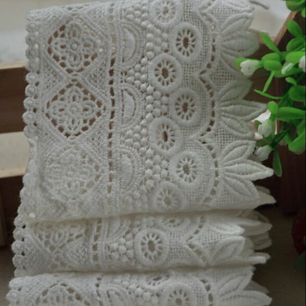 2 Colors Venice White Black  Lace Cotton Trim Embroidery Hollow Out Lace Saclloped Edge Trim 3.54 Inch Wide 2 Yards K02