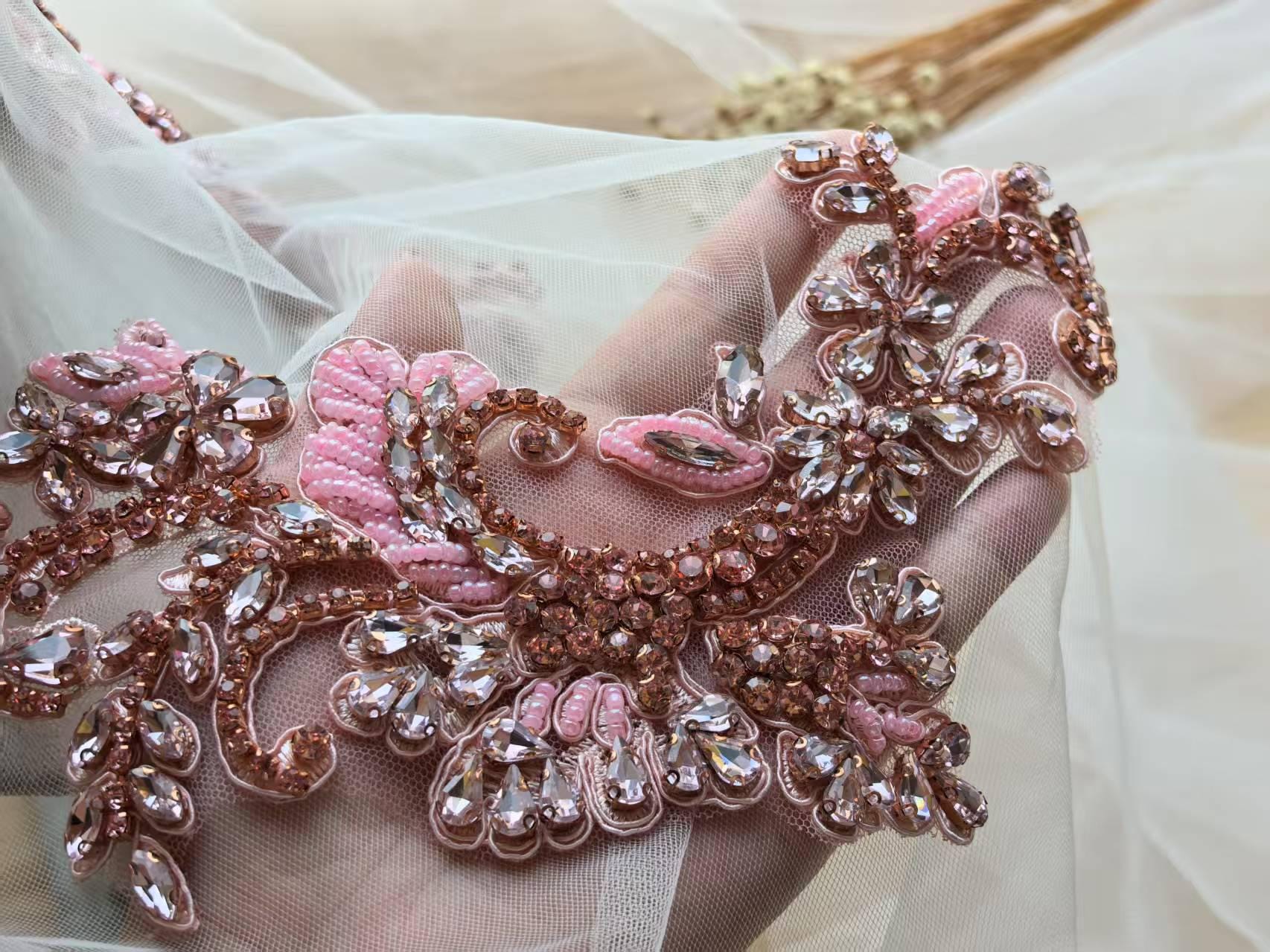 Rhinestone and Pearl applique on Rose pink sash belt Amazon.com: DUOBAO Rhinestone Applique AB Rose Gold  main image 4