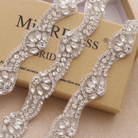 Rhinestone Crystal Beaded Lace Trim, Bridal Sash Applique (1  display picture 1