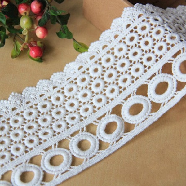Off White Circle Lace Trim Cotton Embroidery Hollow Out Lace Trim 3.54 Inches Wide 2 Yards L0145