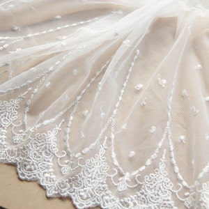 White Floral Lace Trim Embroidered Tulle Lace Trim 7.871 Inches Wide 2 Yards L0450