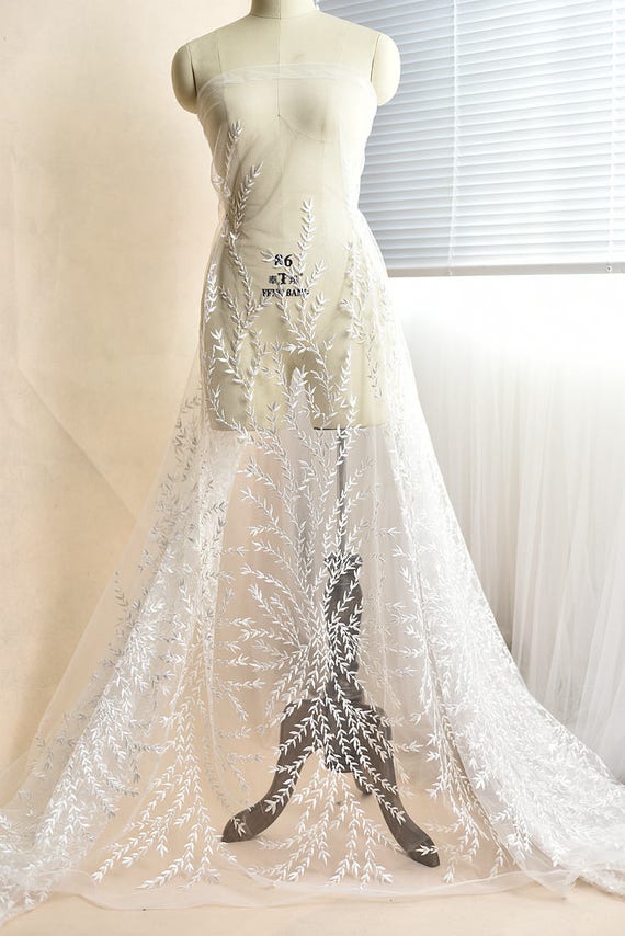 Ivory Leaf Embroidered Lace Fabric, Wedding Dress Material, 53" Wide, 1  Yard S0477 Tulle Gauze Bridal Gown Wedding Lace Bridal Veil - Etsy