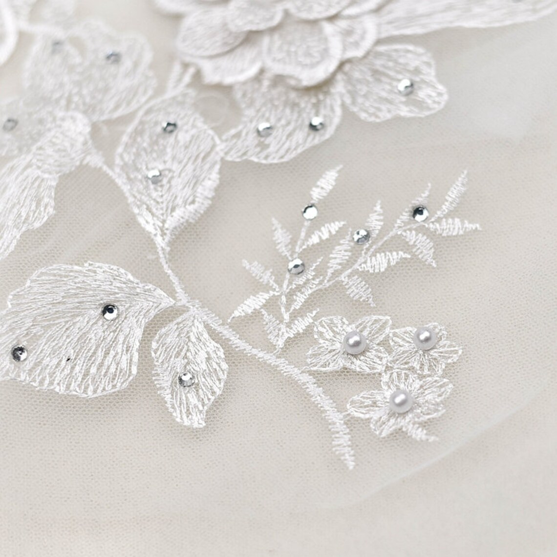 3D Beaded Pearl Bridal Gown Lace Applique Embroidery Patches Etsy