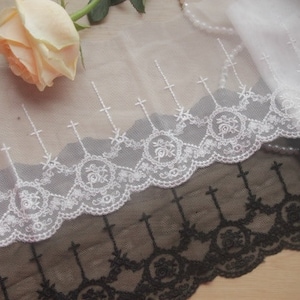 White & Black Rose Floral Lace Trim Embroidery Tulle Lace Trim 4.7 Inch Wide 2 Yards L0458