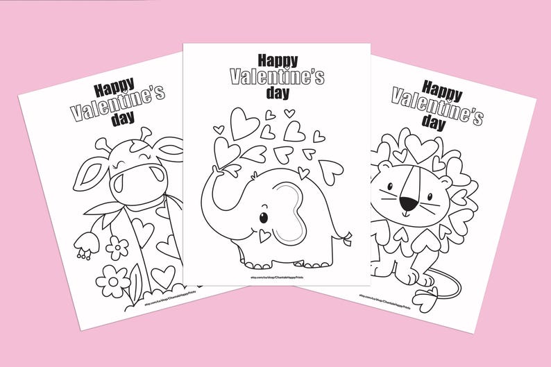 Cute Valentine Colouring Pages For Kids Complete Set Of 3 Etsy