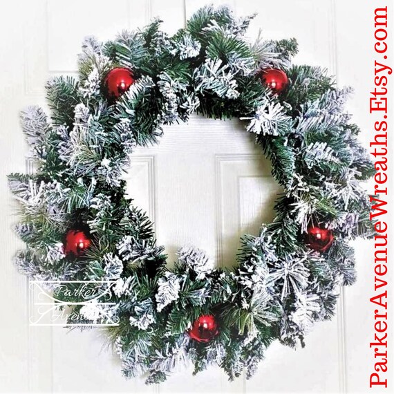 Best Elegant Beautiful Flocked Front Door Evergreen Wreath Military Christmas Wreath Patriotic Wreath