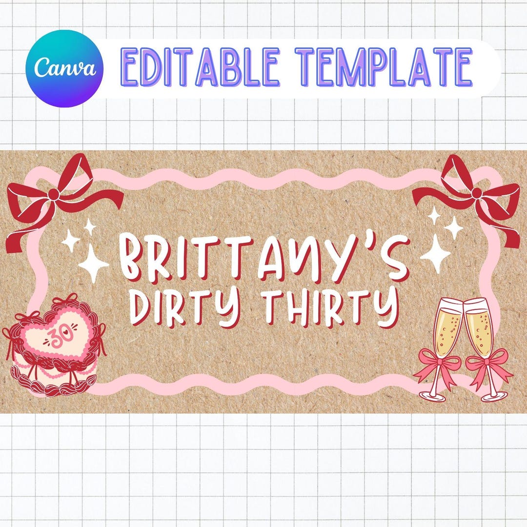 Filthy Banner Editable Dirty Thirty Birthday Banner Template | Custom Name, Kraft ...