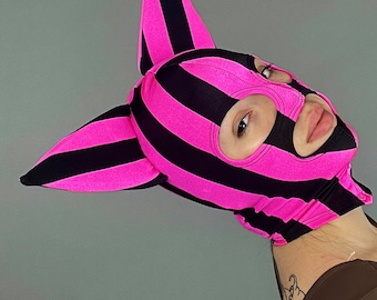 Pink Kitty Headpiece, Zentai Headpiece , Cat ears, lycra face mask, Circus costume, face cover, Festival fashion, Cosplay outfit