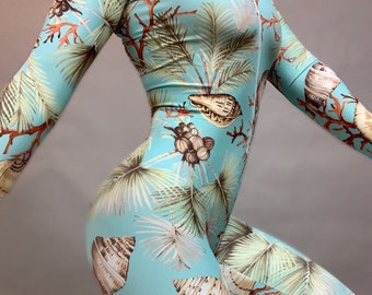 Seashell Mermaid Bodysuit: Under the Sea Costume, Active Wear, Dance Outfit - Made in USA