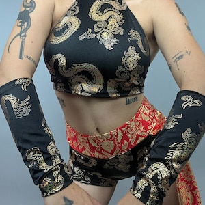 Chinese Dragon Print Festival Activewear Two Piece Gymnast Set