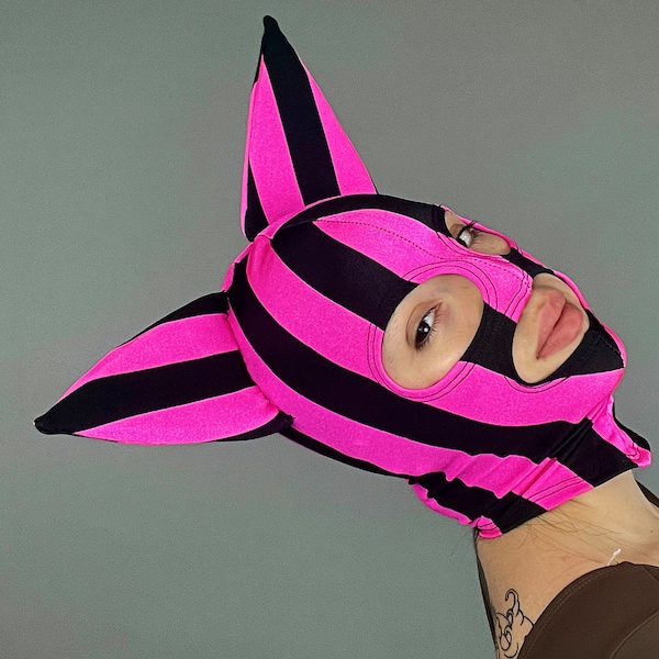 Pink Kitty Headpiece, Zentai Headpiece , Cat ears, lycra face mask, Circus costume, face cover, Festival fashion, Cosplay outfit