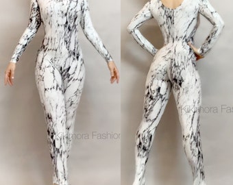Catsuit for woman or man, Beautiful White Marble zentai fashion, Contortion bodysuit for woman or man, trending now, exotic dance wear.