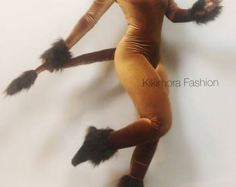 Wizard of oz, lion costume,  Beautiful Velvet jumpsuit, Dance costume for woman or man, Contortion bodysuit, exotic dance wear