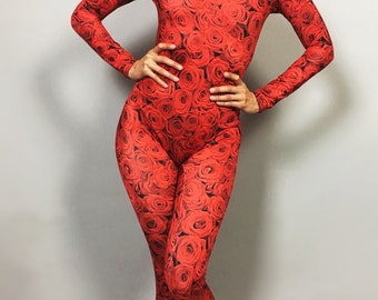 Catsuit for woman or man, Aerialist unitard, yoga outfit, Dance wear, Flower print, Spandex catsuit, Made by measure,